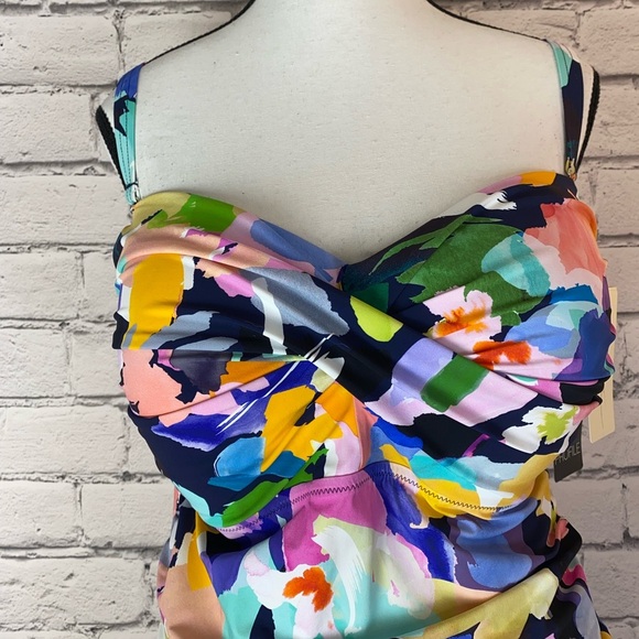 Profile By Gottex Holi Floral Abstract One Piece Bathing Suit Size 22W Bandeau - Picture 2 of 15